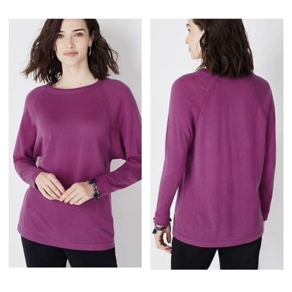 J. Jill Wearever Collection Washable Merino‎ Wool Pointelle Sweater Purple Sz XS - Picture 1 of 9
